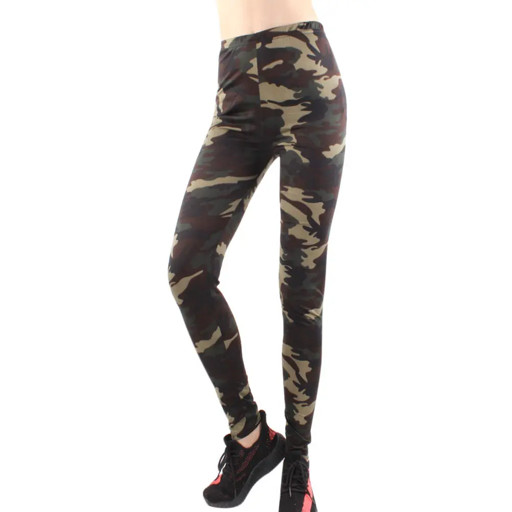 Women Yoga Pant Green Camouflage Elastic Leggings Workout Gym Fitness Tights Slim Fit Sports Pant for Running Cross-