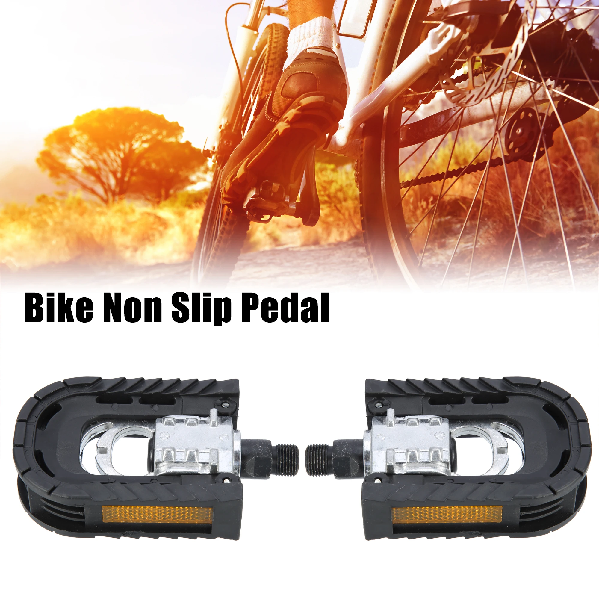 X Autohaux 1 Pairs Non Slip Pedals Platform Flat Bicycle Pedals 9/16'' for Road Bikes MTB Mountain Bikes Black Silver Tone