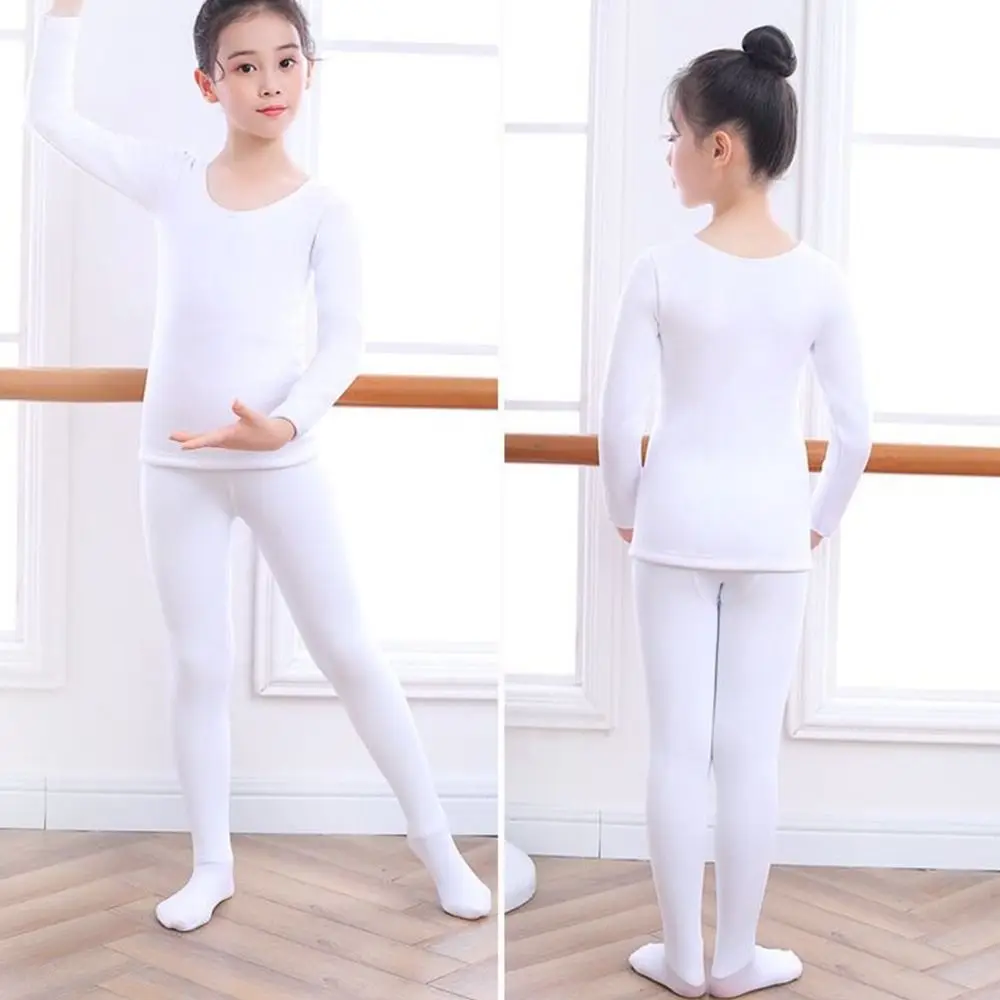 Fashion Winter Thermal Underwear Suits Nude Color Fleece Ballet Underwear Set Stretch Warm Dance Tights