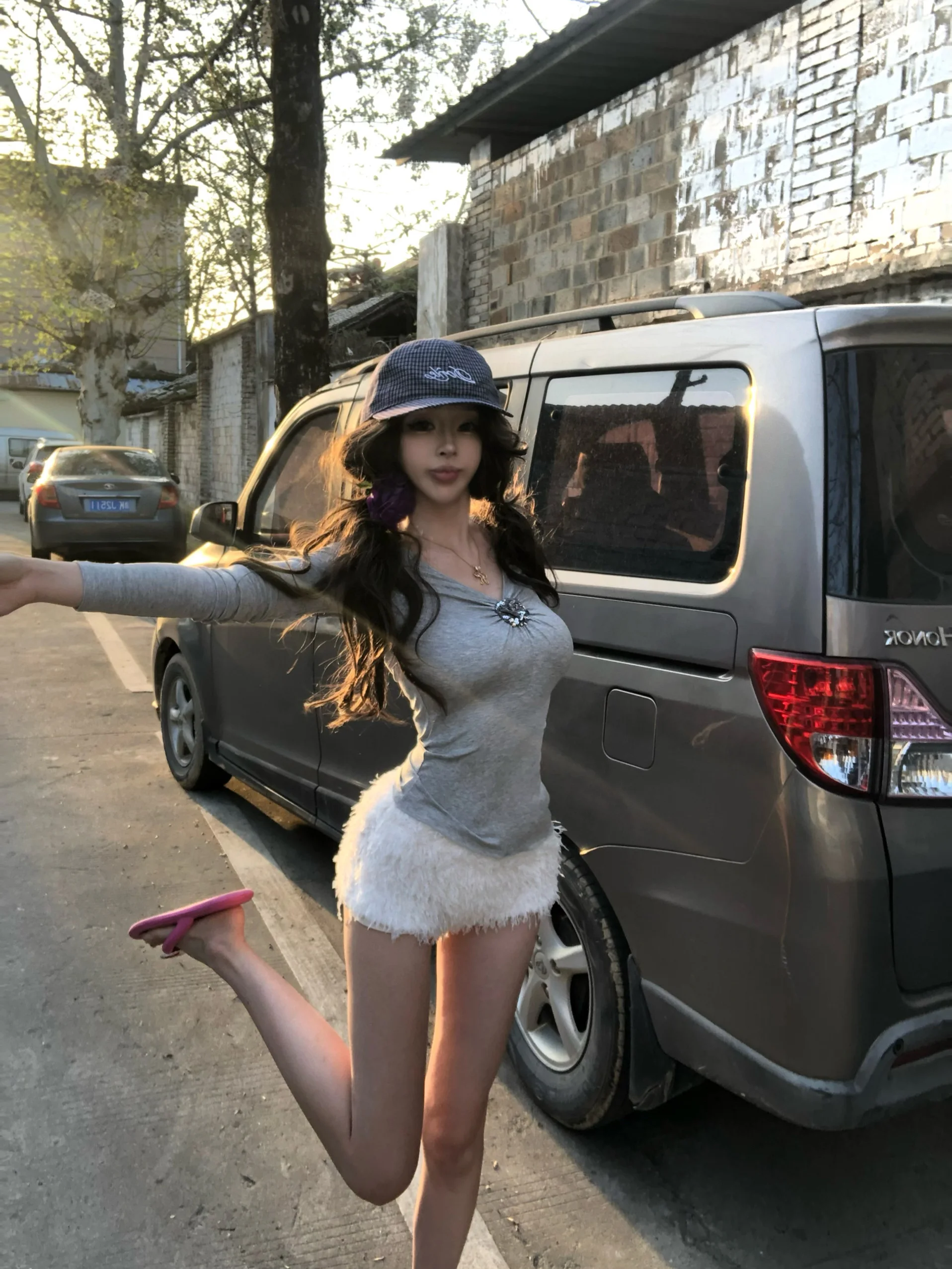 

ay System Hot Girl Комплект ortie Женская футболка с низкой талией длиной четверти Furry orts And Long Sve V-ne Top Faion Set