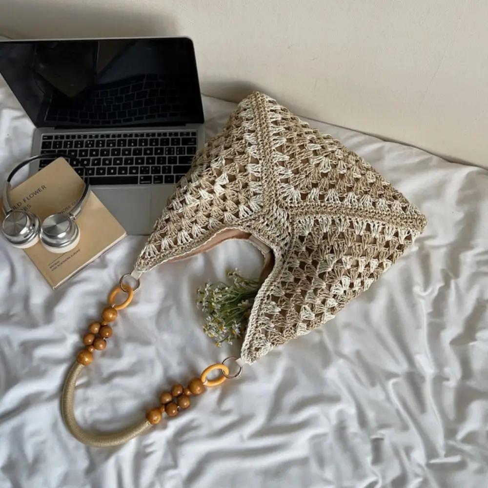 Hollow Out Straw Woven Bag Tote Bag Beach Handbag Bohemian Beach Bag Large Capacity Bucket Bag Hollow Shoulder Bag Holiday view 3