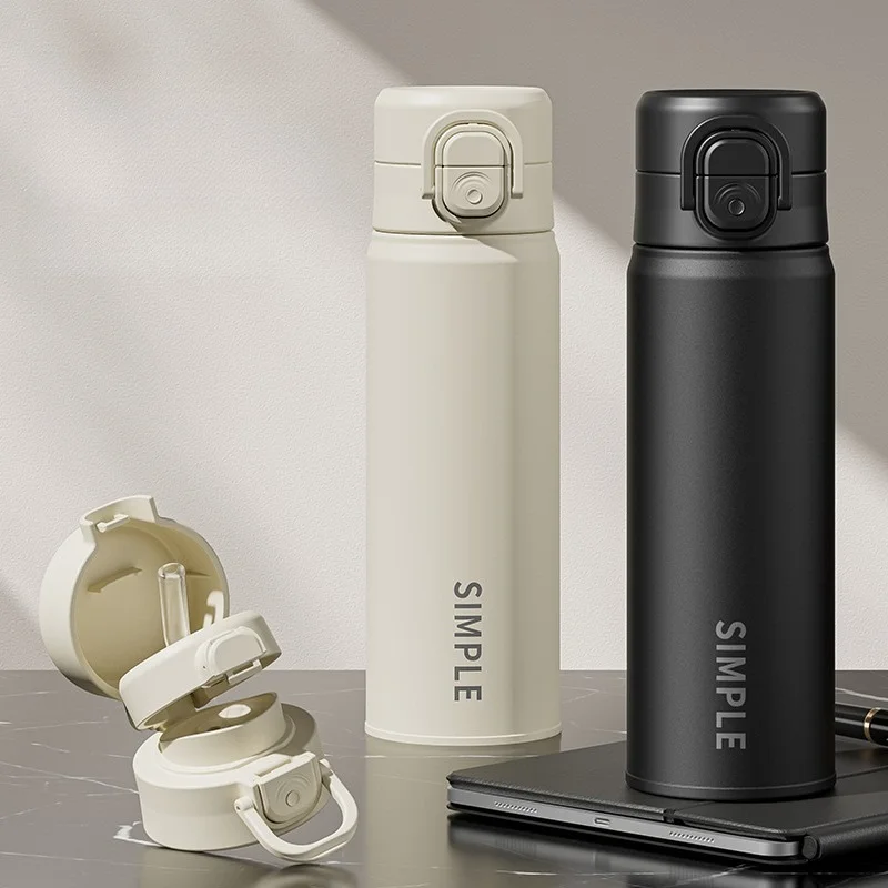 Large Capacity Pop‑up 316 Stainless Steel Insulated Tumbler Dual‑drink Travel Water Mug with Straw Portable Thermal Cup