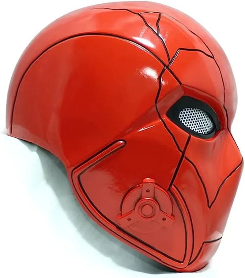 Red Hood Helmet with Crack Mask, Cosplay Costume Prop, Fans Collection