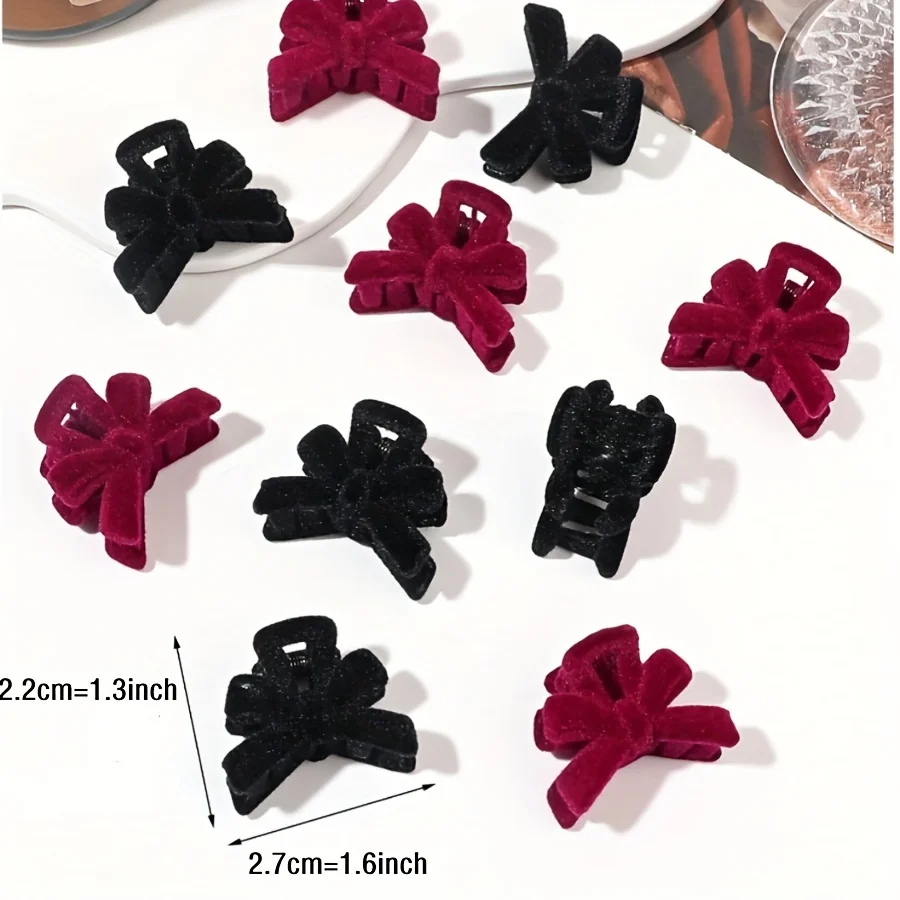 

2PCS Mini Velvet Red Black Bow Hair Clips for Women, DIY Hairpin for Flyaways, Valentine's Day & New Year Gifts and Accessories