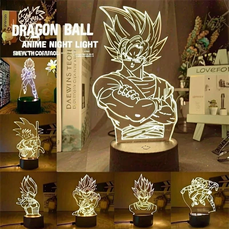 Dragon Ball Z Super Saiyan Vegeta Goku Jiren Broly 3D LED Night Light Warm White Table Lamp Action Figure Toys Gifts
