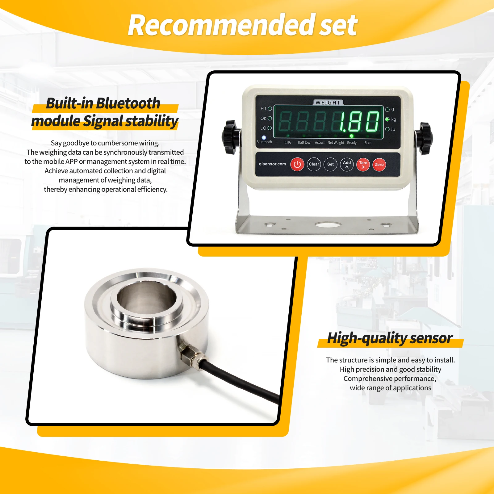 Ring Force Load Cell Kit Donut Through Hole Compression Force Sensor and Digital Weight Indicator Tester 50kg-5T