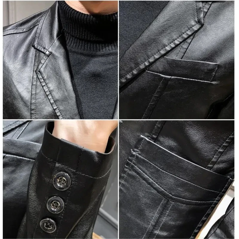 Plus Size 4XL 5XL PU Jacket Men Solid Color Leather Coat Jacket Casual Motorcycle Biker Coat Leather Jackets Male Big Size 6XL