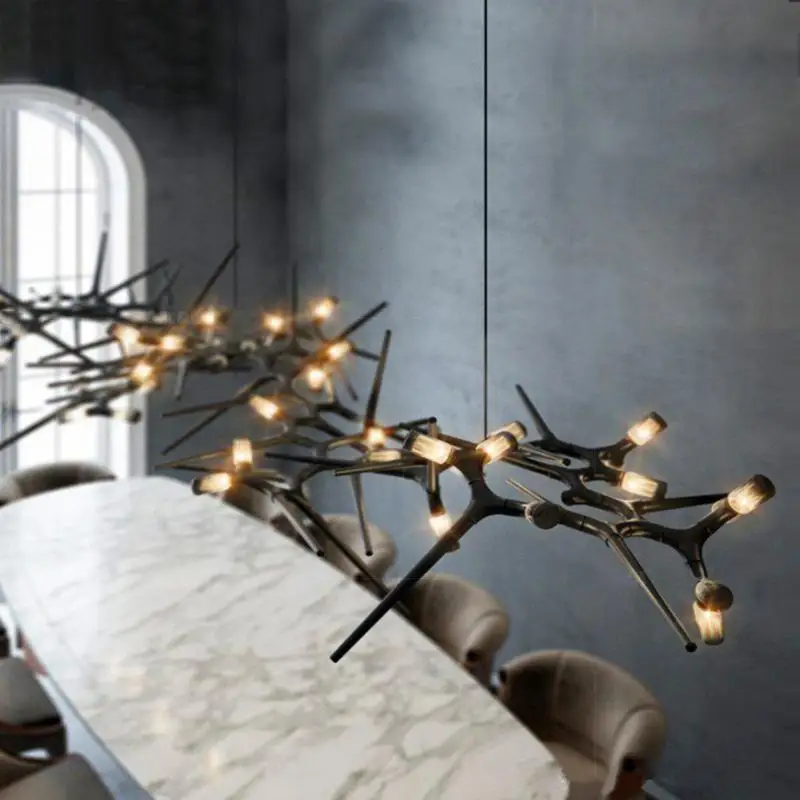 Postmodern Light Luxury LED Pendant Lamp Modern Branch Shape Restaurant Chandelier Suspension Light Black Lighting Fixtures