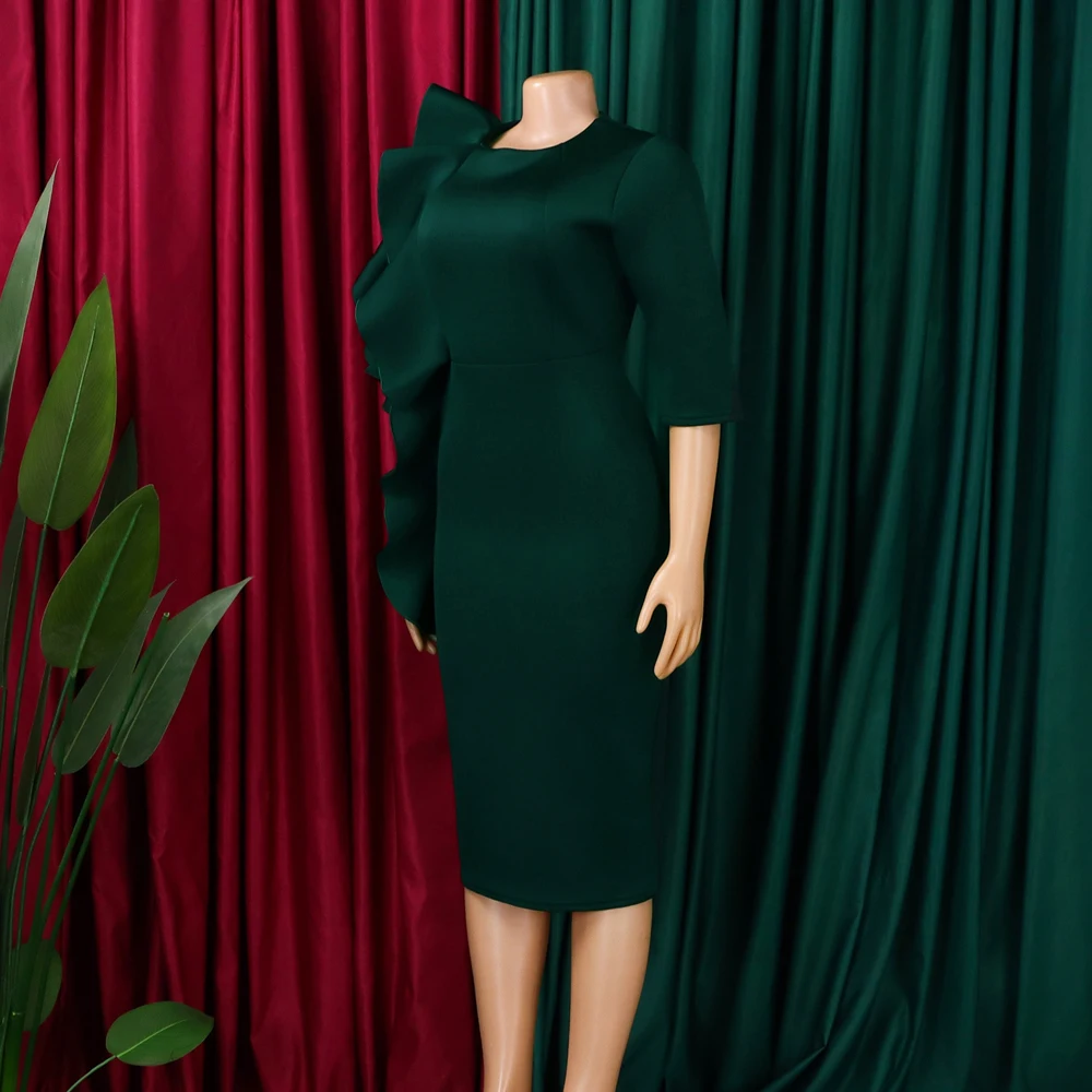Neueste trendige Design Frühling Kleider Frauen Casual Dame elegante O-Ausschnitt 3-Viertel-Ärmel Rüschen afrikanisches Kleid für Frauen Kleidung – Detail 11