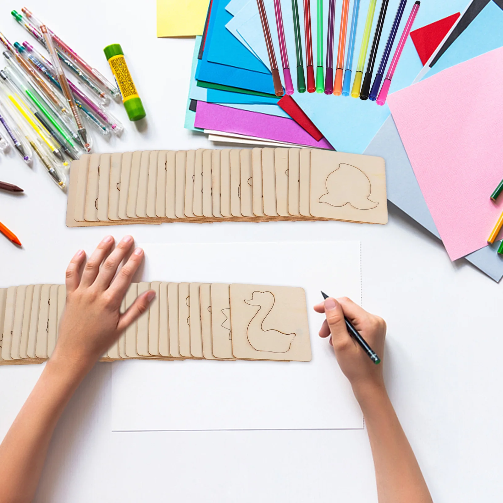 Ensemble de pochoirs de dessin pour enfants, modèles de peinture en bois, Kit artisanal de bricolage, 55 planches réutilisables, compétences de dessin à colorier pour enfants d'âge préscolaire
