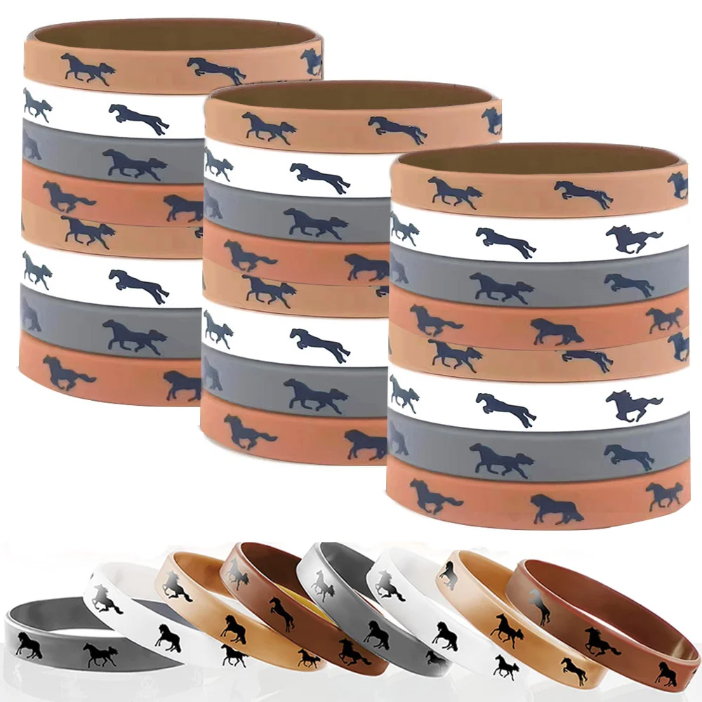 12PCS Horse Bracelets Derby Day Horse Race Party Supplies Horse Lovers Birthday Decorations Gifts Prize Silicone Wristbands