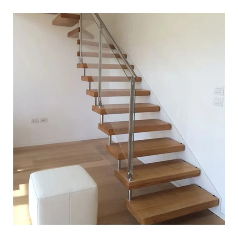 

custom.Modern Floating Stairs Kit Quick Install Wood Stairs with Glass Railing Indoor Apartment Use