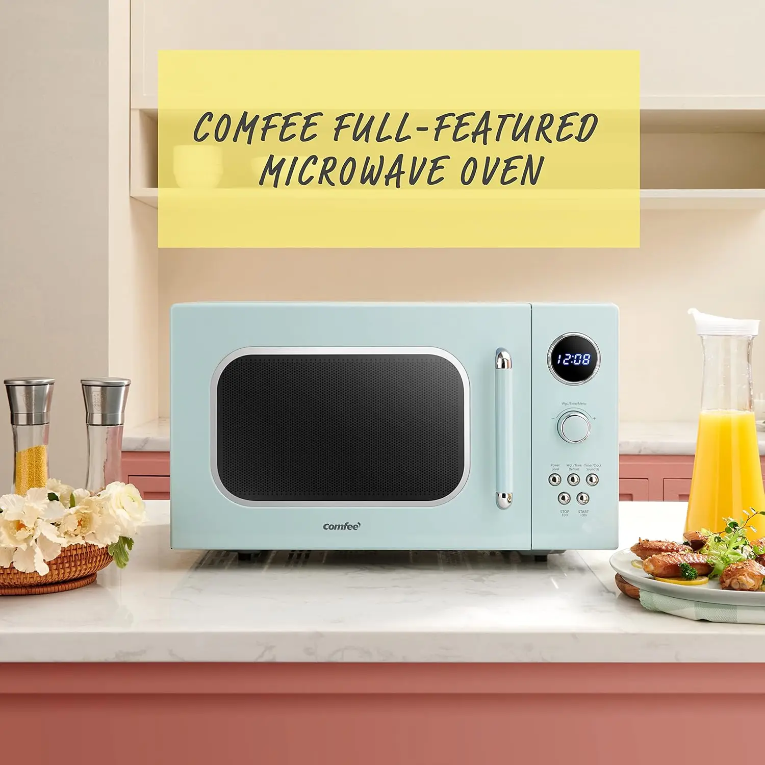 ' CM-M091AGN Retro Microwave with Multi-stage Cooking, 9 Preset Menus and Kitchen Timer, Mute Function, ECO Mode, LED digi