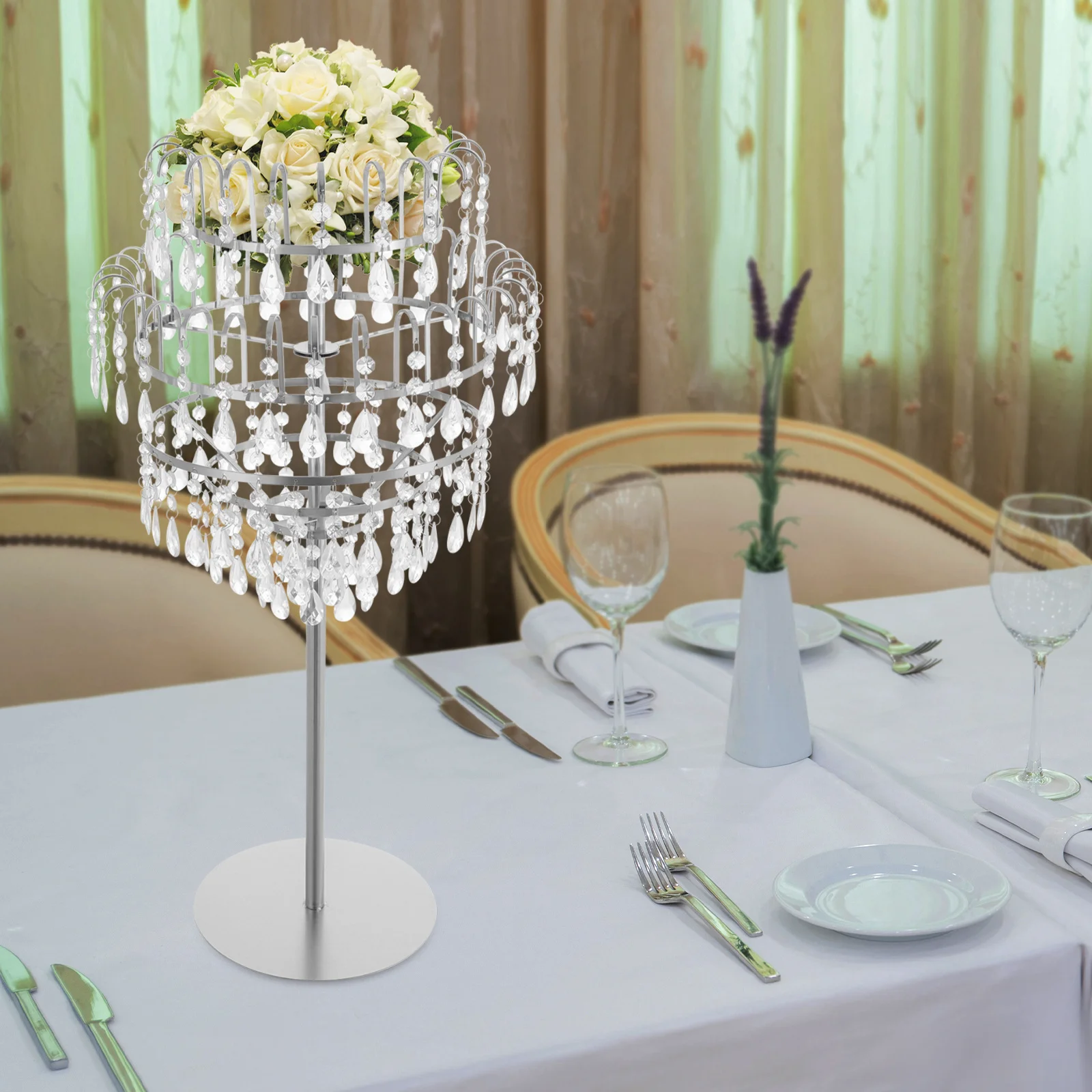 

Серебряная 5-ярусная подставка для цветов с каскадным дизайном и кристаллами для современных интерьеров