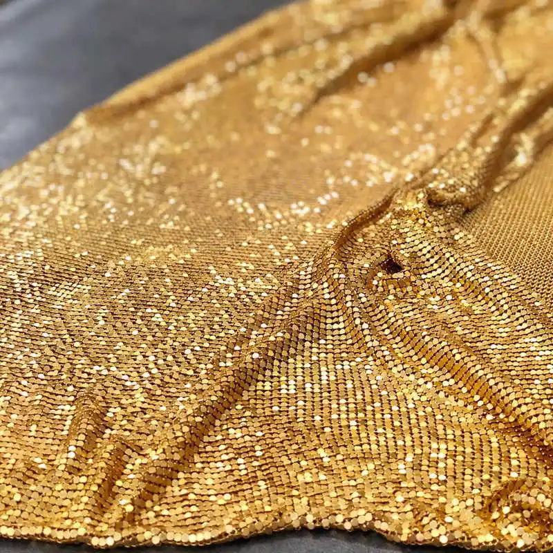 Gold Metal Aluminum Sequin Mesh Fabric, Garments Dress