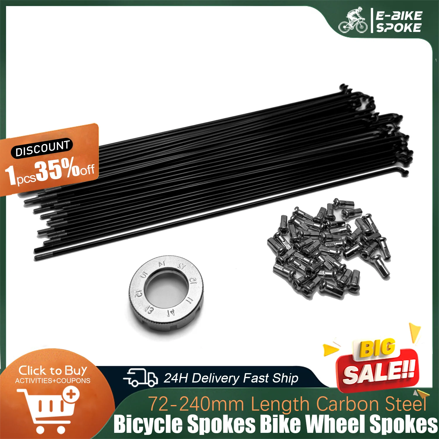 

40pcs Bicycle Spokes Bike Wheel Spokes diameter 2.5mm Length 12G 70mm-240mm Carbon Steel Black Electric Bike Copper Nipple