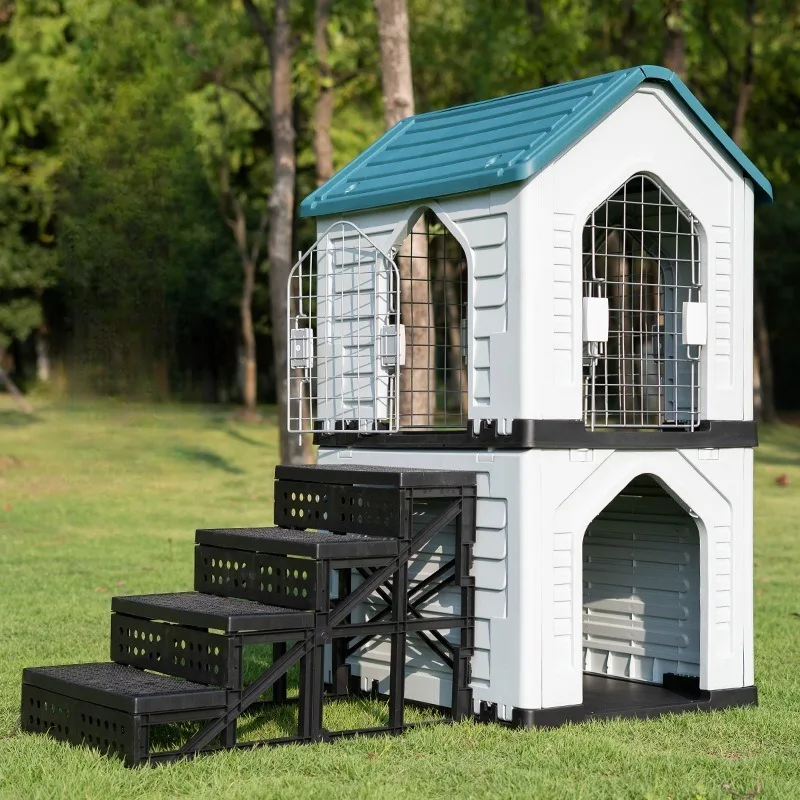 

Dog Villa with Two Floors Outdoor Doghouse Dogs Cage Suitable All Seasons in Summer Rainproof Outdoor Waterproofing Cat's House