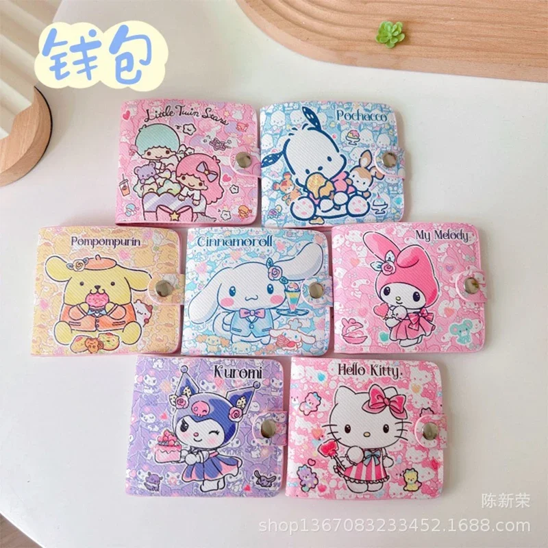 New Girly Heart Kuromi Purse Kawaii Sanrioed Anime Hello Kitty Y2K My Melody Bifold Wallet Pochacco Coin Purse Gift for Kids