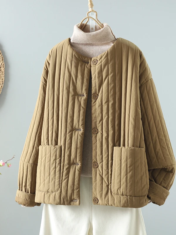 

Retro round Ne Thiened Cotton Jaet Women's Winter New Sle Korean Loose Slimming Versatile Stand Collar Coat