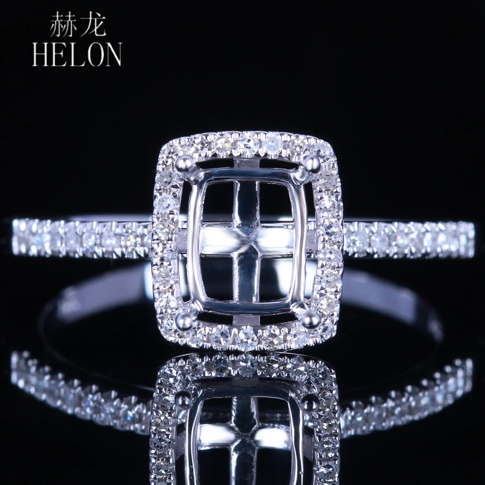 HELON Emerald Cut 5X7mm Sterling Silver 925 Pave AAA Graded Cubic Zirconia Semi Mount Ring Setting Women Trendy Jewelry Gift