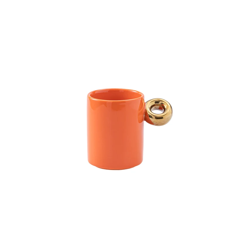 

Luxury Mug and gold-plated round handle creative ceramic Coffee cup set lovers Espresso cup gift