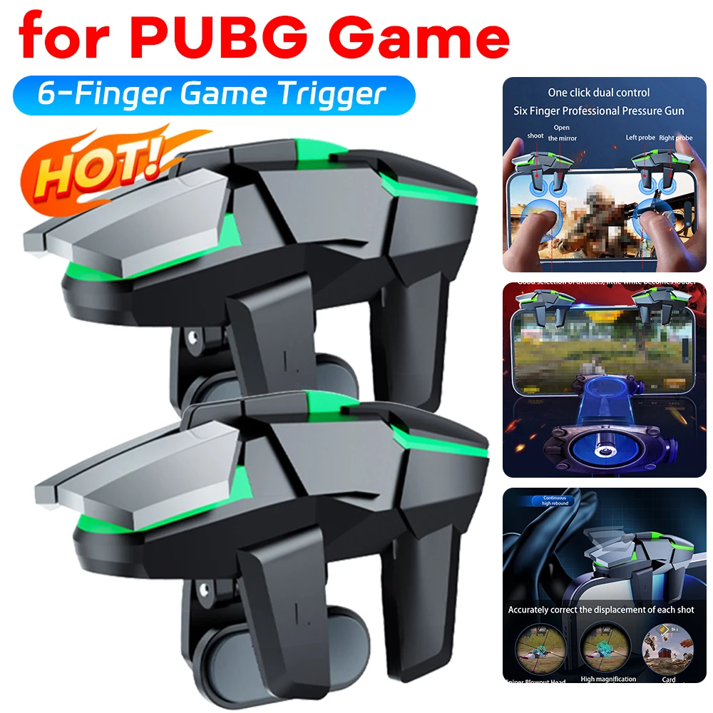 6-Finger Mobile Game Trigger for PUBG Phone Game Controller Gamepad Joystick DY02 Aim Shooting Triggers Alloy Key Button