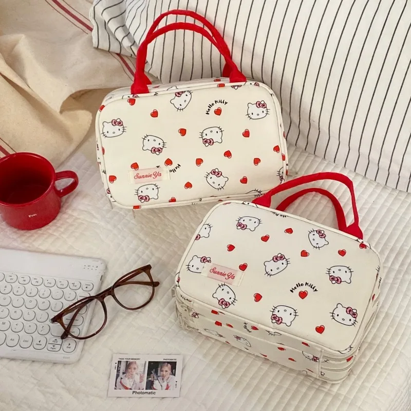 

Kawaii Hello Kitty Makeup Bag Hand Withdrawal Portable Large Capacity Travel Storage Toiletries Bag Coin Purse Women Accessories