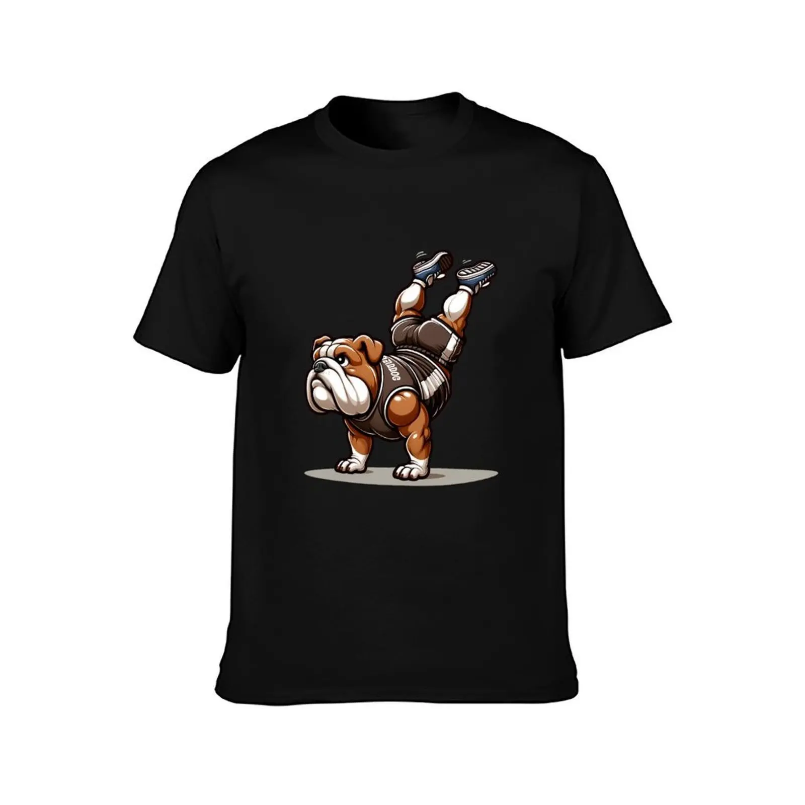 Handstand Hero: Bulldog Upside-Down Power T-Shirt, Summer Casual Cotton Tee, Oversized Streetwear Tops, Vintage Graphic Print