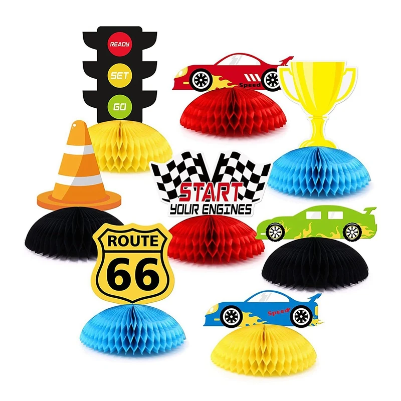 

NEW-8 PCS Racing Birthday Decorations Honeycomb Centerpieces Racing Theme Table Toppers For Kids Birthday Party Supplies