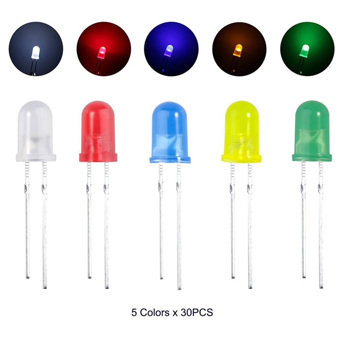 600pcs 3mm 5mm Assorted Clear/ LED Light Emitting Diodes LED Bulbs Compatible for (5 Colors) Light-emitting Diodes