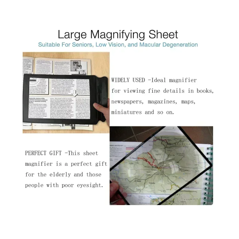 A4 Clear Full Page Magnifier Hands-free 3X Magnifier Handheld Reading Aid Magnifying  Lens Perfect for Reading Books Newspapers