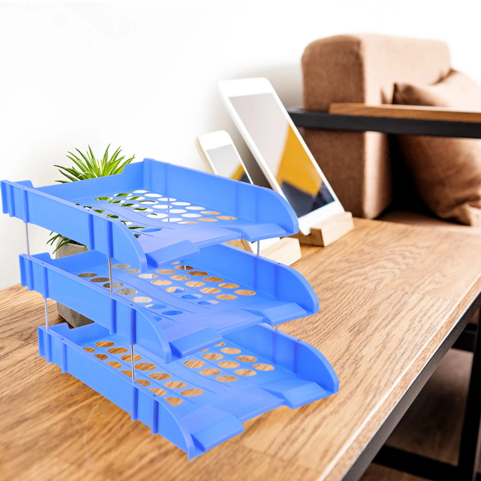 

Three Layer File Shelf Paper Organizer Letter Tray Desk Document Desktop Organizers Folder Stackable Plastic Storage Office