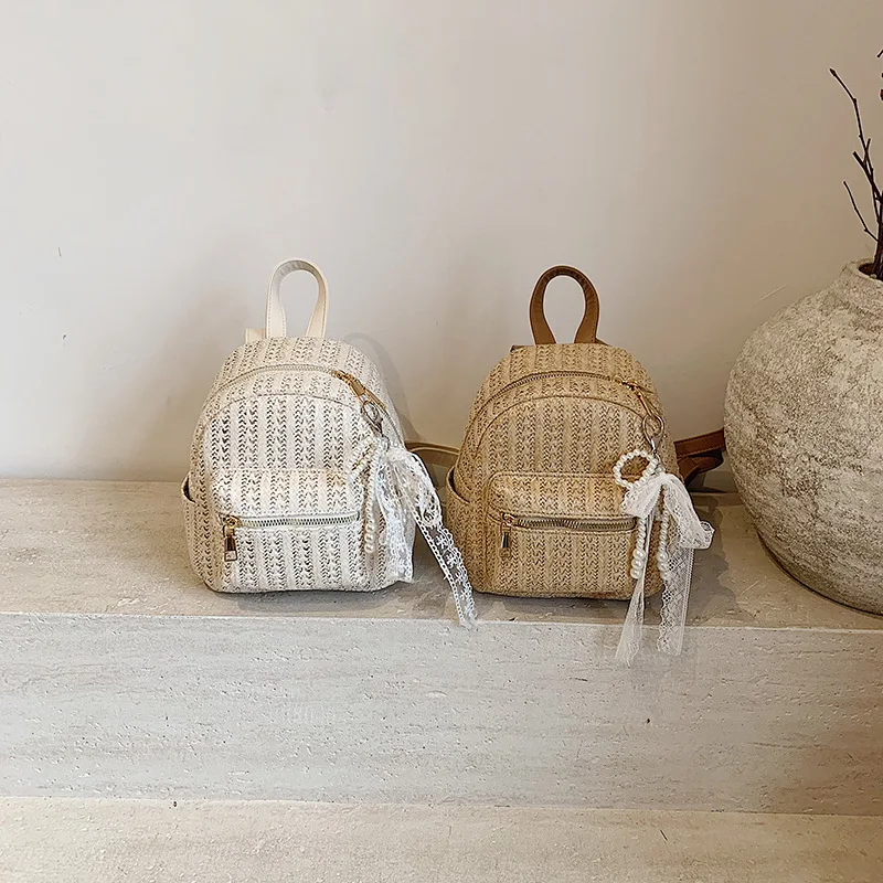 

Mini Backpack Versatile 2025 New Korean Version Fashion Casual Ins Woven Schoolbag Short Trip Small Backpack