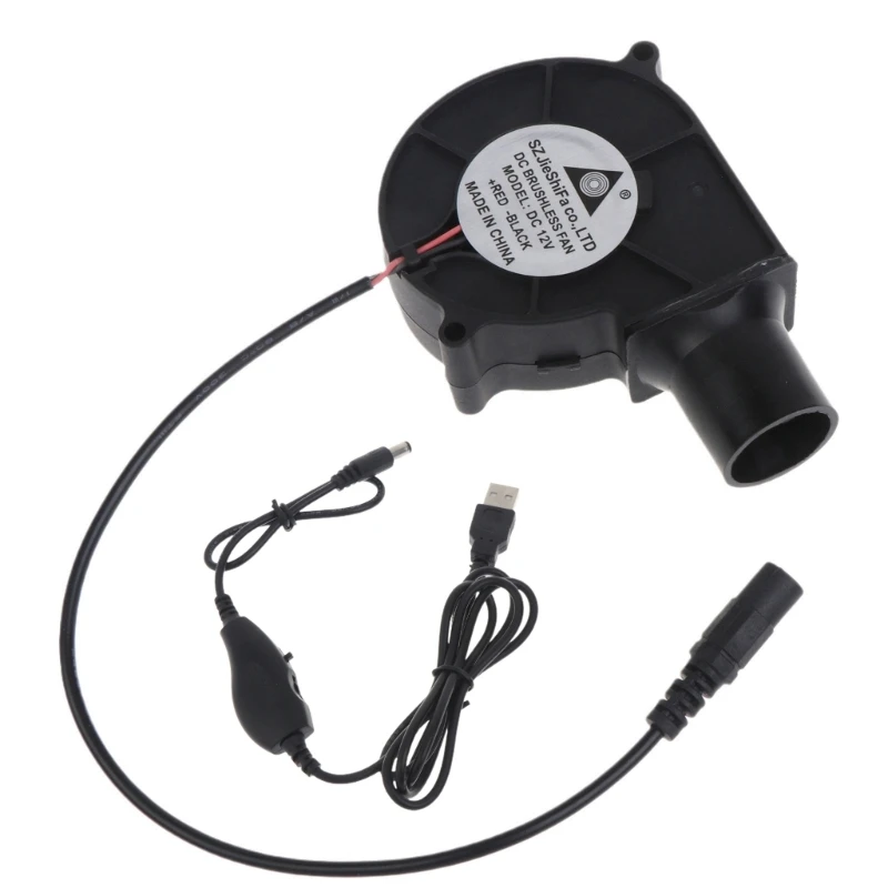 Y1UB USB 5V2A 12V 5.5x2.1mm BBQ Cooking Stove Blower Fan 2500RPM Air Blower Barbecue