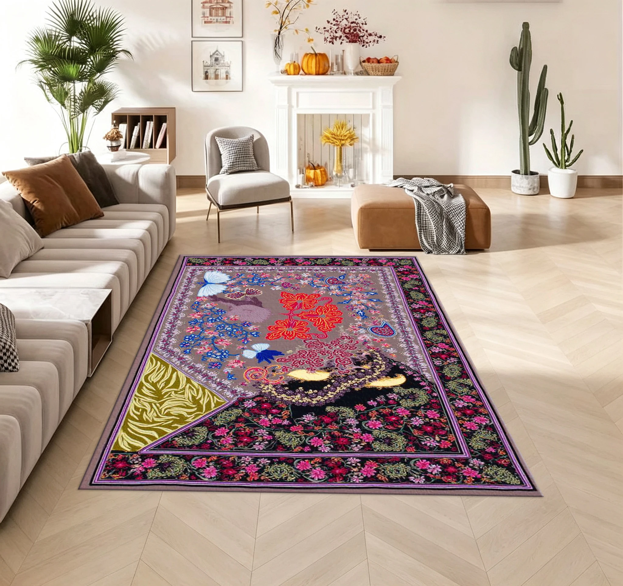 Bohemian Style Patchwork Floral Butterfly Carpet Colorful Ethnic Print Carpet Living Room Bedroom Home Floor Mat