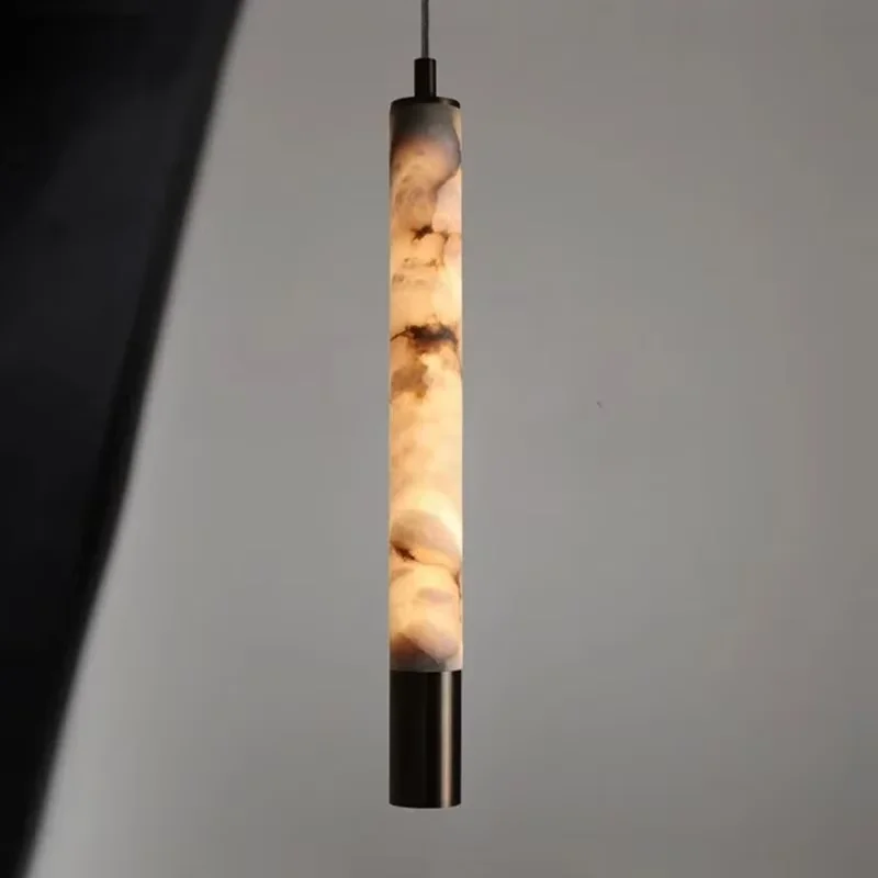 

Modern Cylinder Marble Pendant Lamp LED Linear Alabaster Pendant Light Living Dinning Room Luxury Bedroom Bedside Hanging Lamp