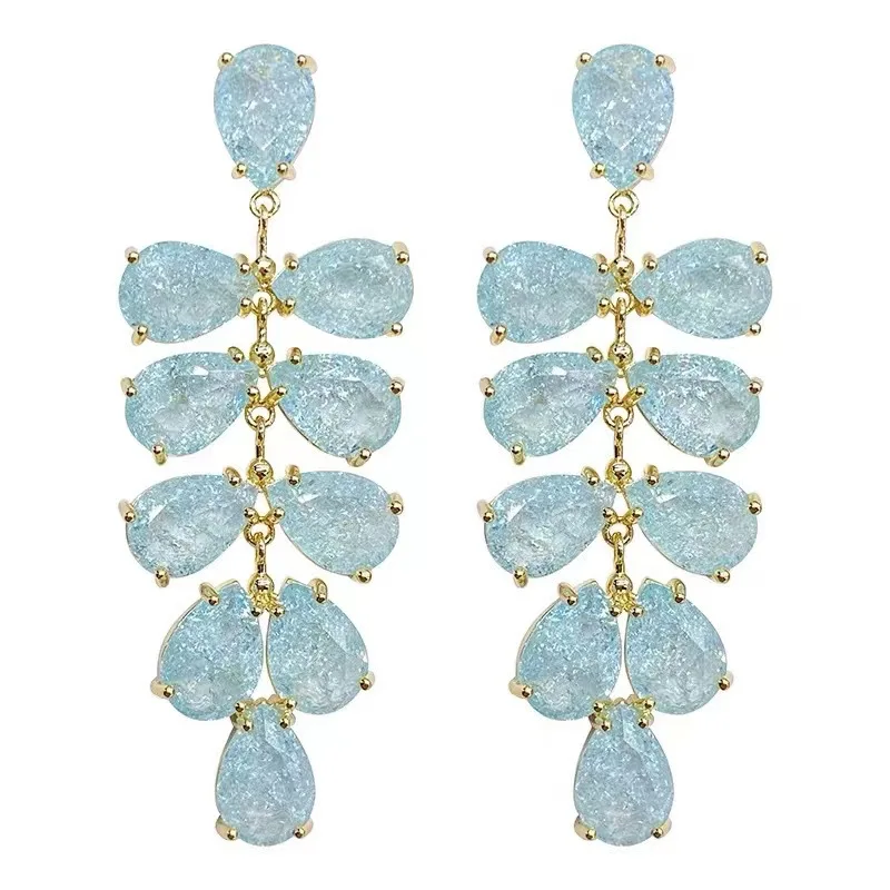 Ice cracked light blue crystal earrings for women original fresh exaggerated water drop earring Bohemian style wedding jewelry view 6