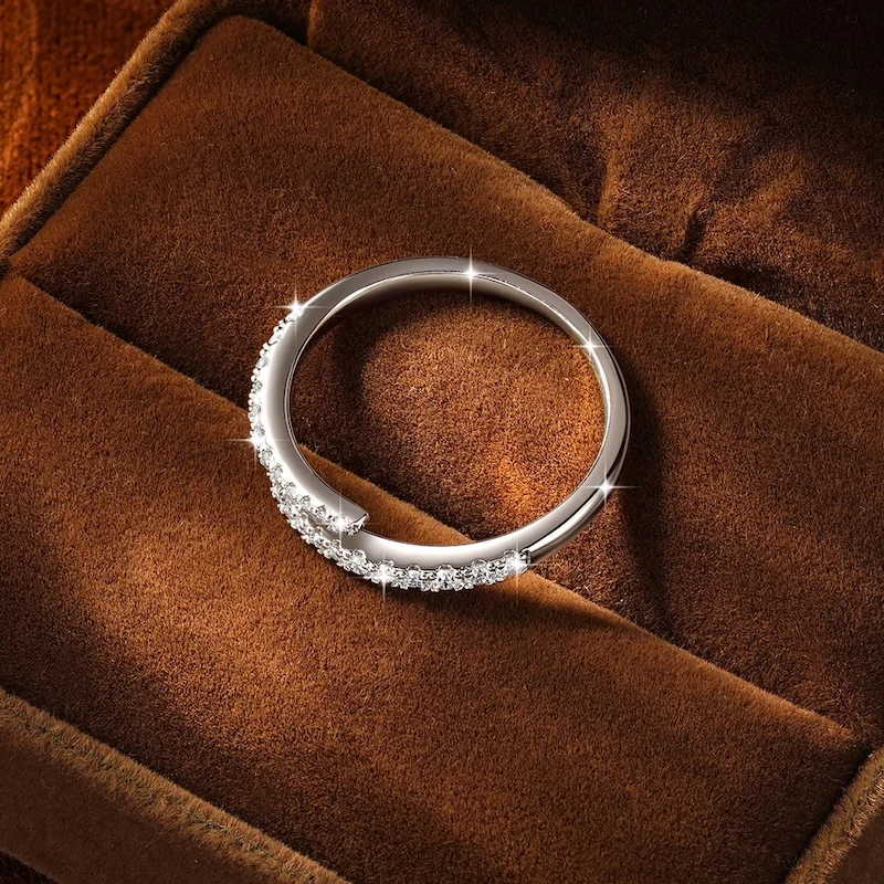 Rrjzz D-Farbiger Voll-Moissanit Halb-Eternity-Ring GRA Runder Labor-Imitationsdiamant Damen Verstellbarer Offener Ring Schmuck Geschenke – Detail 13