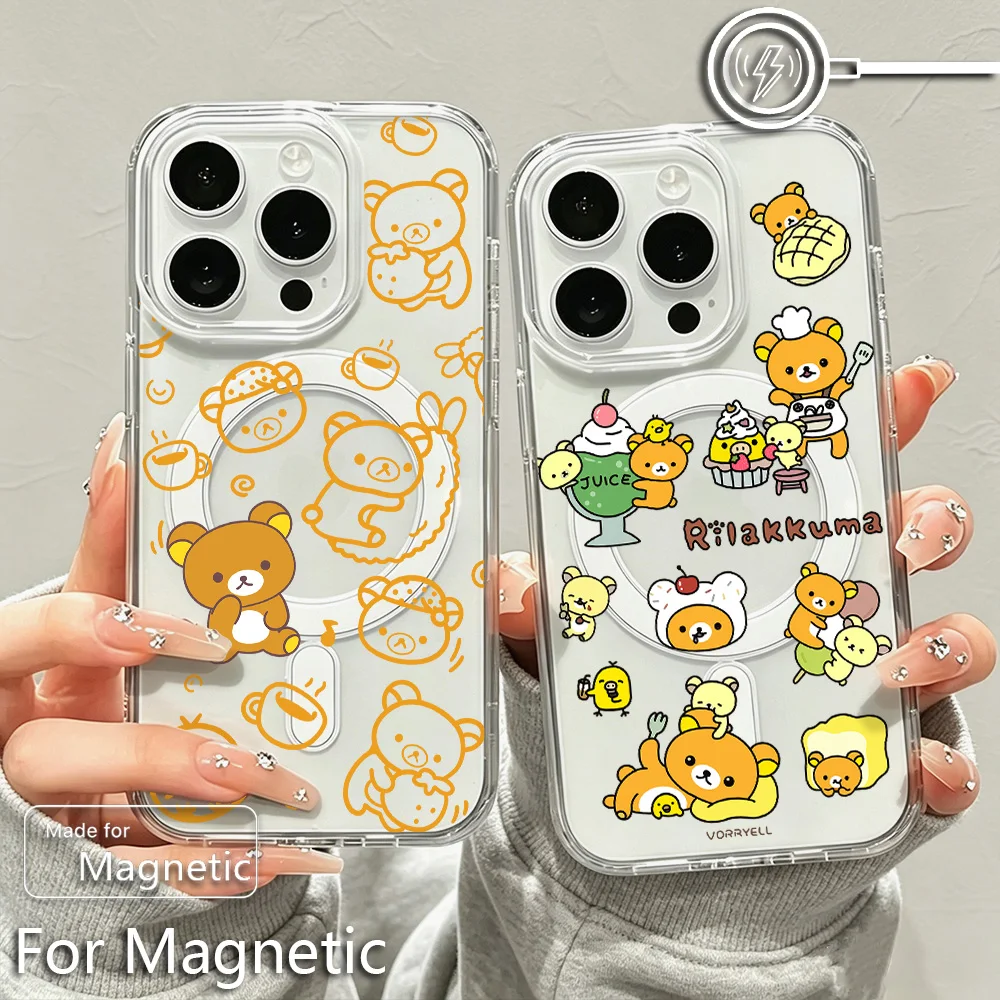 Cute R-rilakkumas Magnetic Phone Case for Samsung Galaxy S25 S24 S23 S22 S21 S20 FE Edge Plus Ultra 5G Soft Clear TPU Cover
