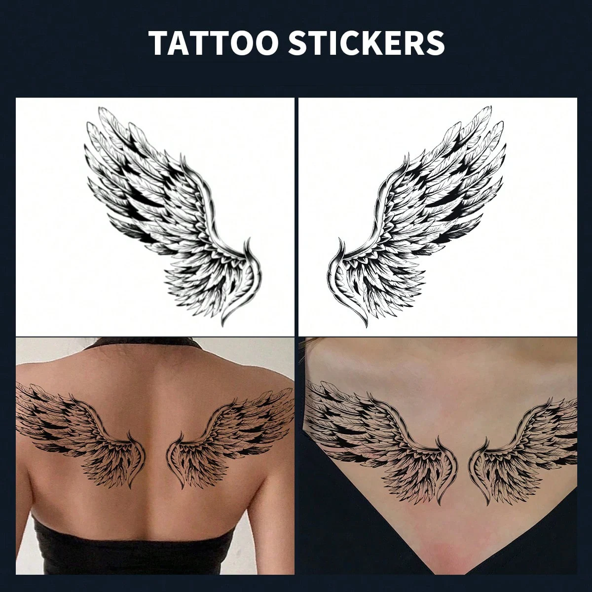 

2pcs Angel Wings Tattoo for Man Women Punk Full Back Art Temporary Waterproof Fake Tattoo Lasting Goth Feather Tattoo Stickers