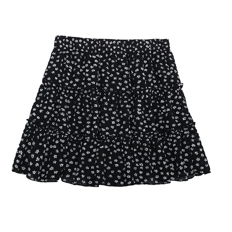 Black Floral Skirt Women's Summer 2026 New High-waisted Thin A-word Short Cake Skirt