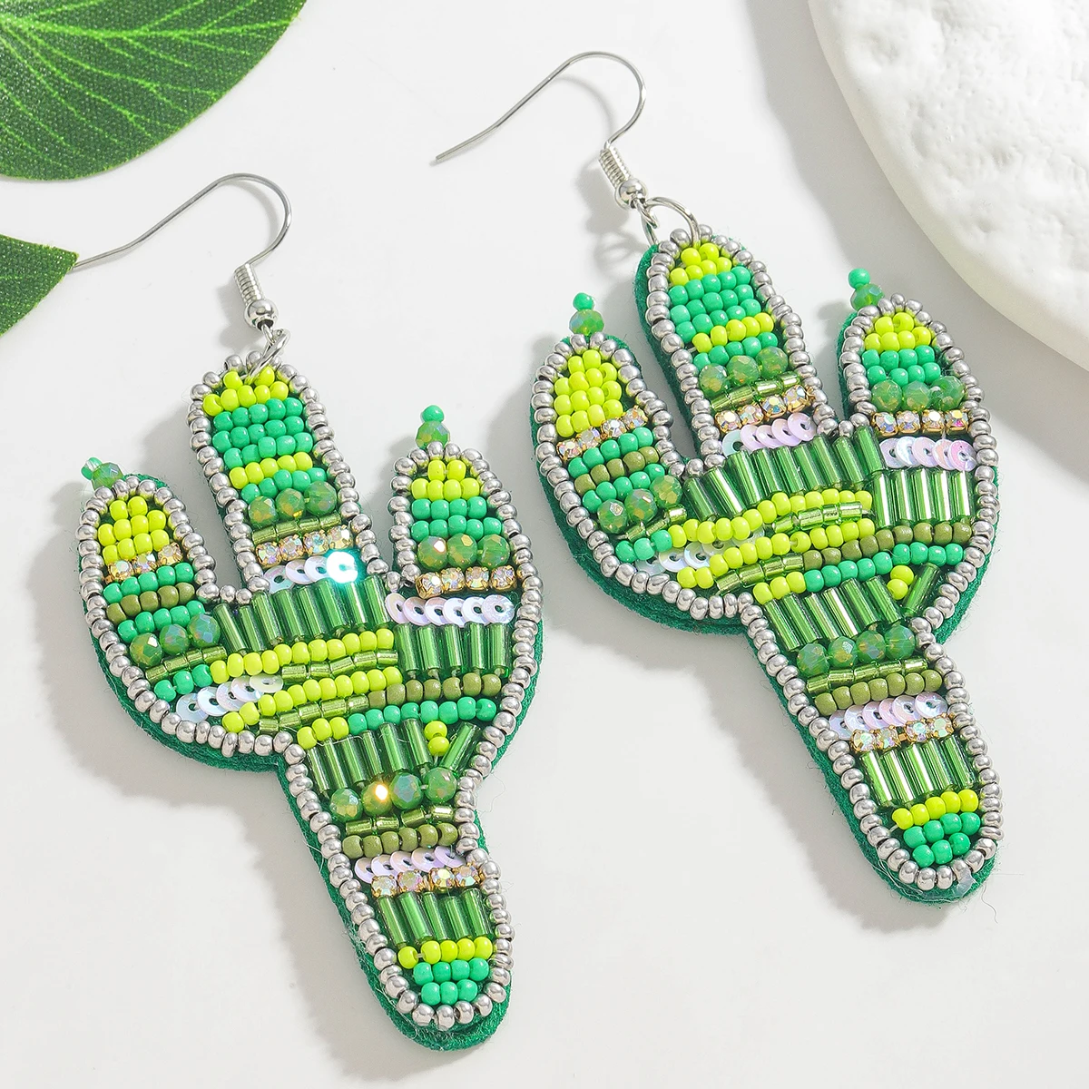 

Cinco De Mayo Cactus Earrings Beaded Drop Earrings Handmade Bohemia Statement Earring Studs for Women Holiday Gifts