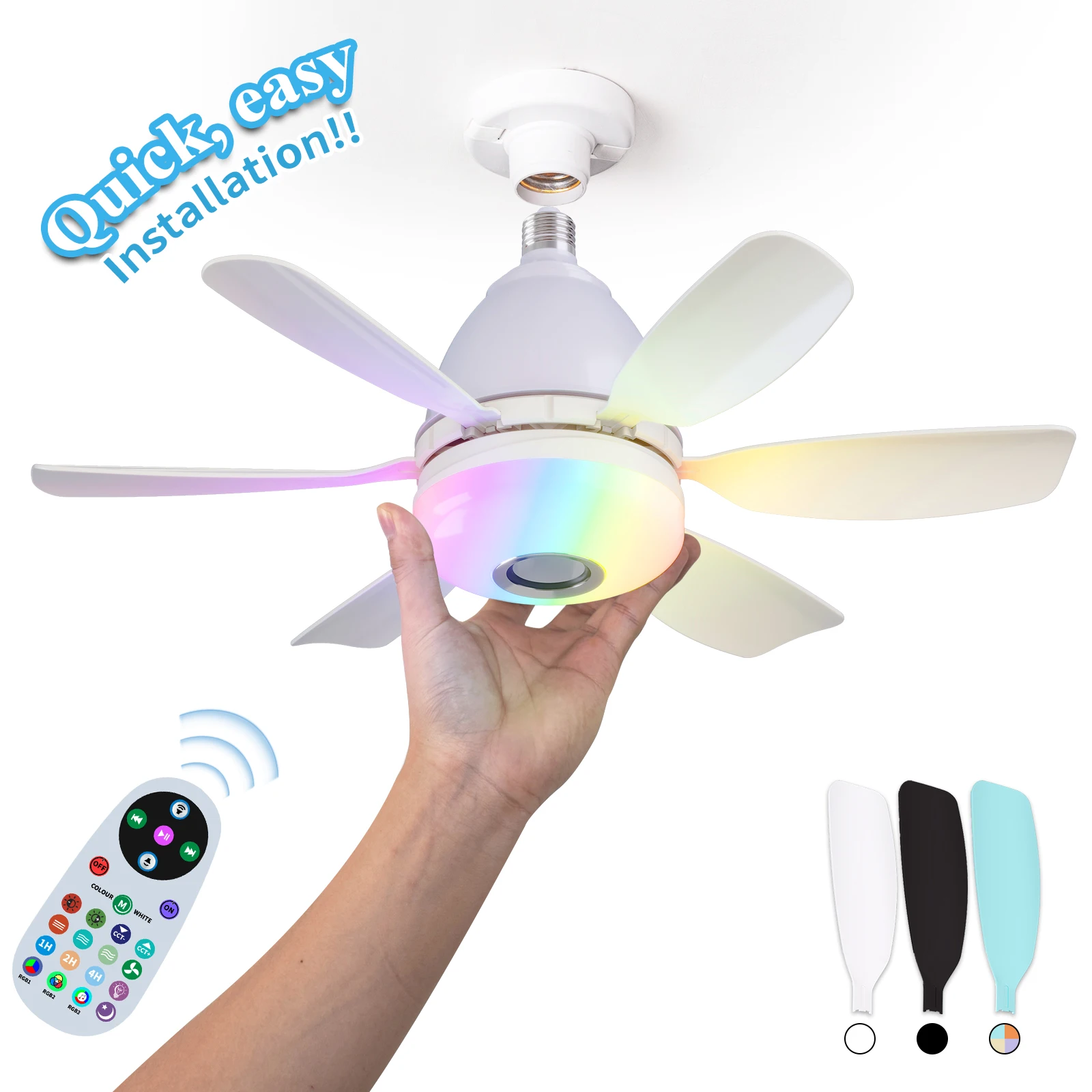 19.6inch Smart RGB Rainbow Music Rhythm Speaker LED Ceiling Fan with Light- Remote Control Socket Fan Light