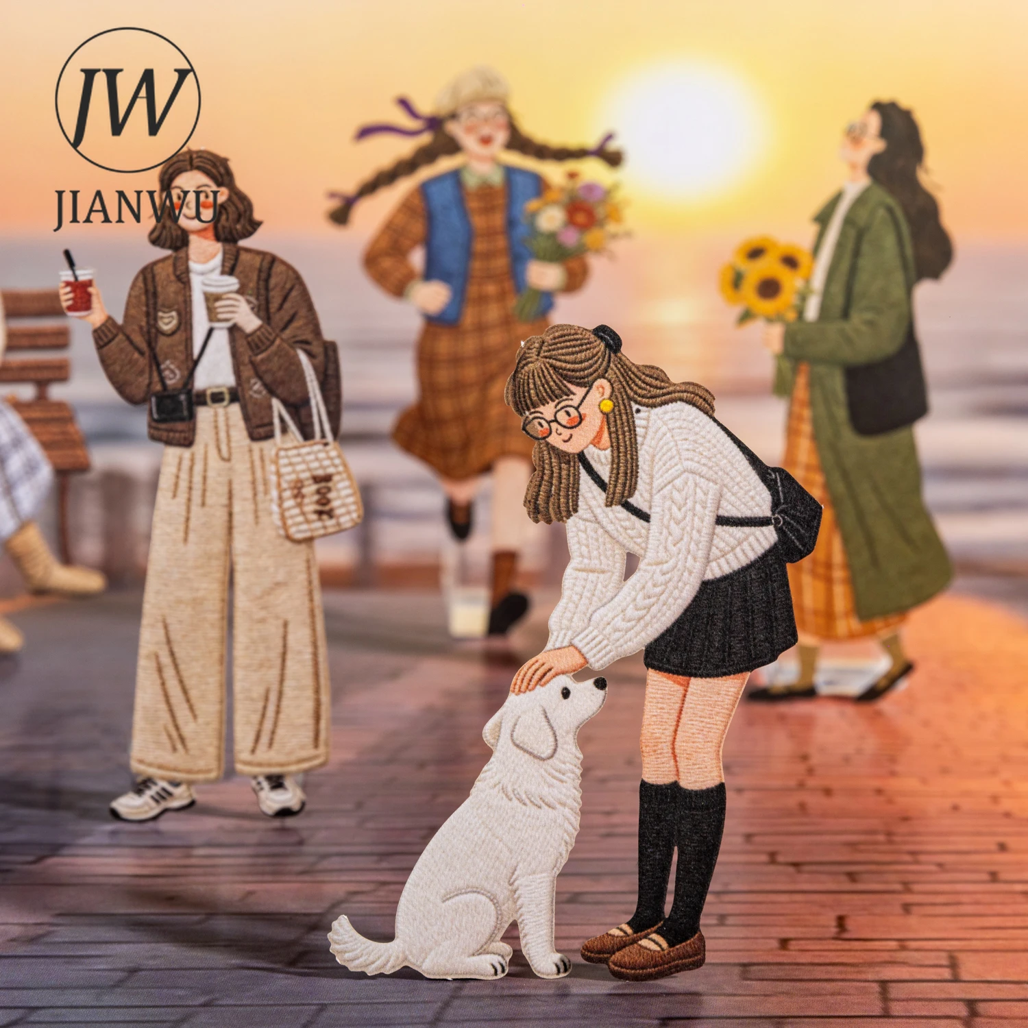 JIANWU Her Little World Series Vintage Girl Character Landscape Material Collage Sticker Creative DIY Journal Stationery
