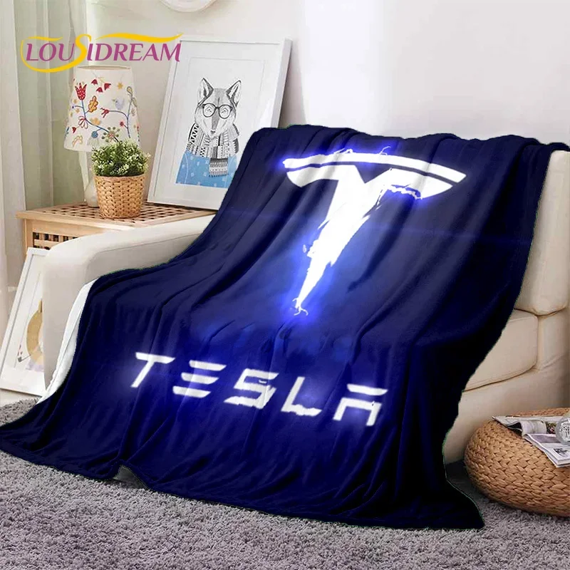 3D Printing Tesla Car Logo Soft Flannel Blanket for Beds Bedroom Sofa Picnic,Throw Blanket for Cover Outdoor Leisure Nap Gift