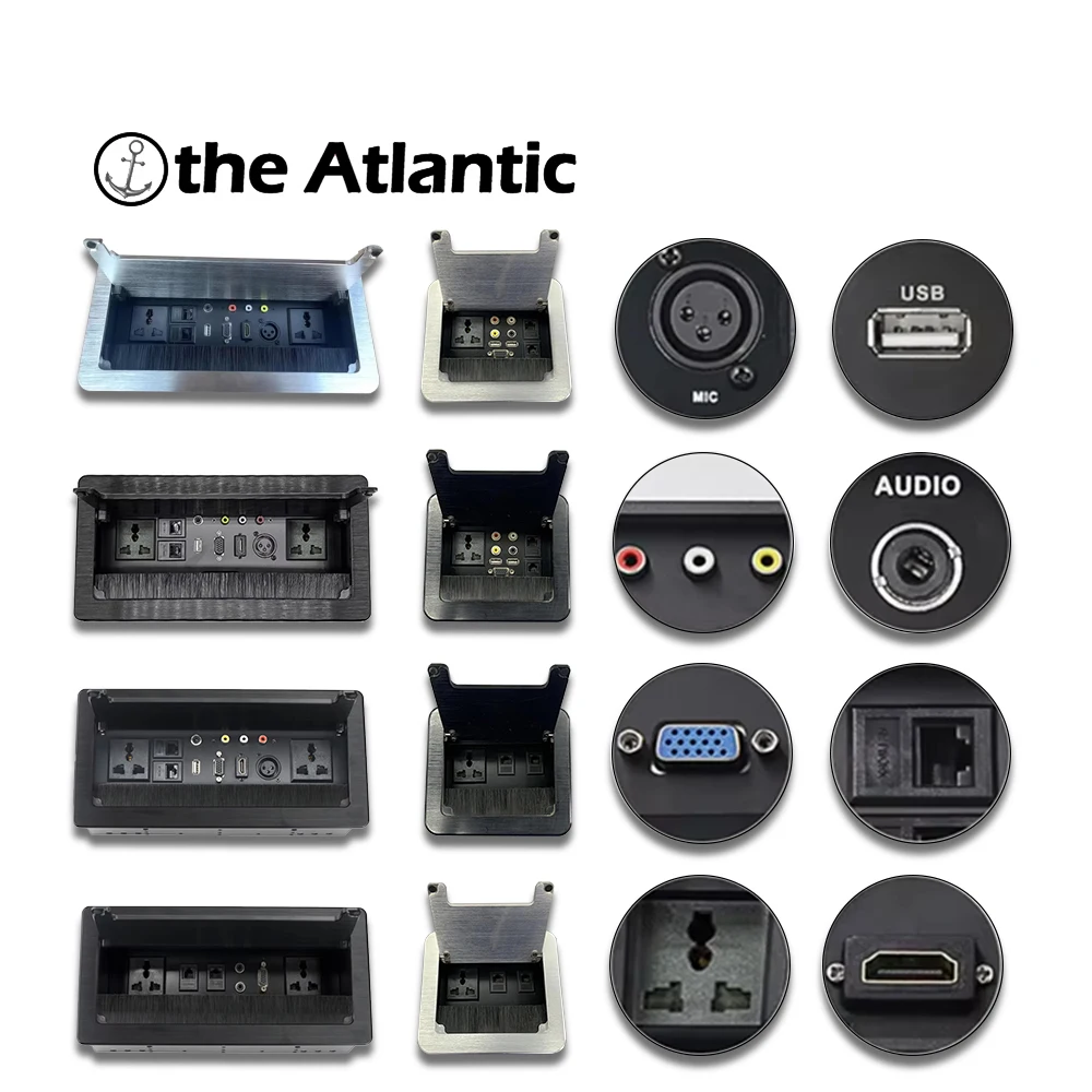 

13A Household Desktop Socket With Expandable Desktop Plug With XLR VGA HDMI Multifunctional Hidden Cable Box With Dust Cover