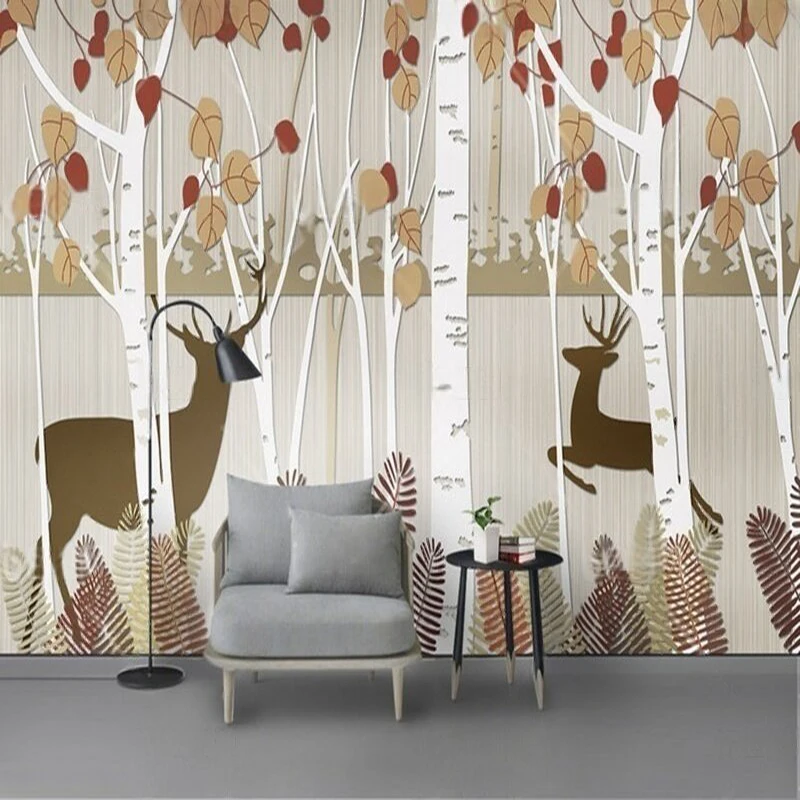 Modern and simple Nordic birch forest TV luxurious home decoration bedroom background wall paper