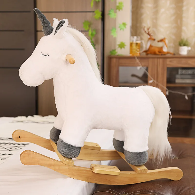 Children\'s Wooden Unicorn Rocking Horse Soft Plush Stroller Music Balance Chair Baby Toy Kids Birthday Gift