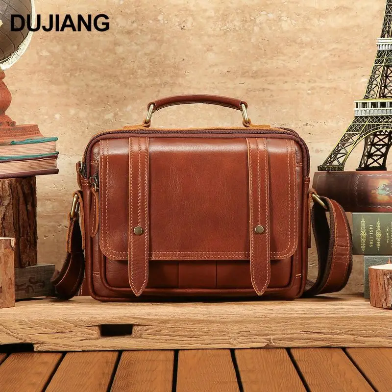 Genuine Cowhide Leather Messenger Bag Large Capacity Retro Briefcase With Brass Buckles For Men Work Ample Storage Space