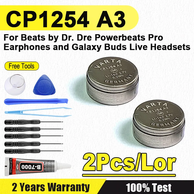 2 unidades/lote de batería CP1254-A3 1254 para auriculares Beats by Dr. Dre Powerbeats Pro y auriculares Galaxy Buds Live
